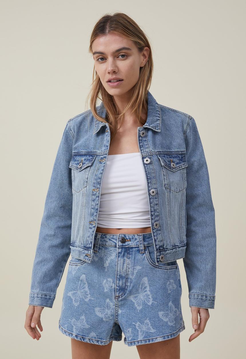 Cotton On - Butterfly girlfriend denim jacket - blue butterfly