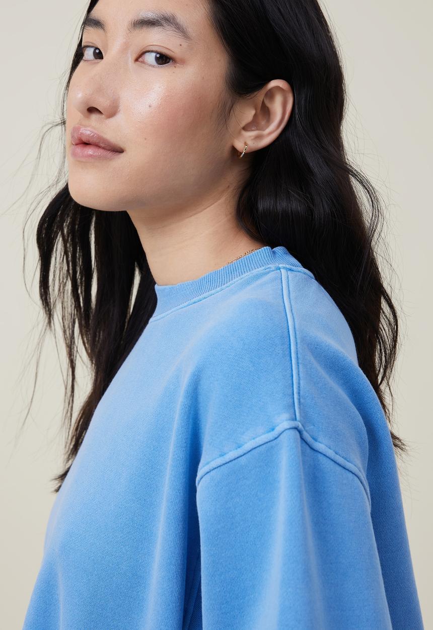 Cotton On - Classic washed crew sweatshirt - washed fuzzy blue 
