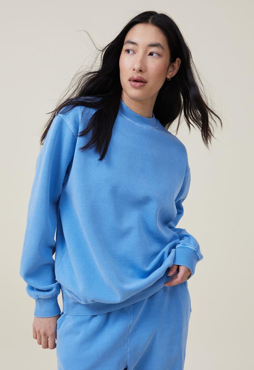 Cotton On - Classic washed crew sweatshirt - washed fuzzy blue 