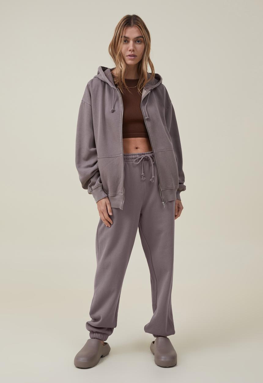 Cotton On - Classic washed zip-through hoodie - washed mocha 