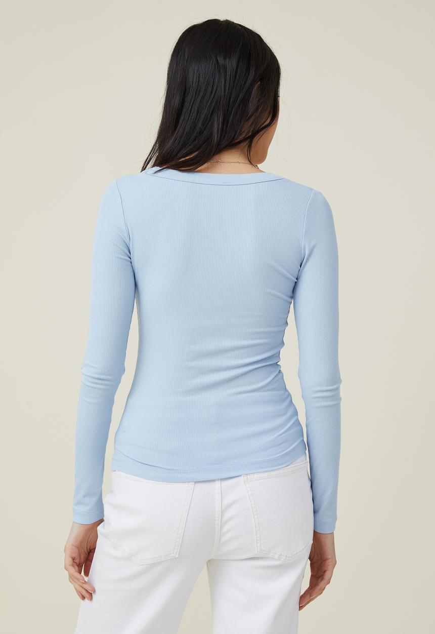 Cotton On - Staple rib scoop beck long sleeve top - seaside blue