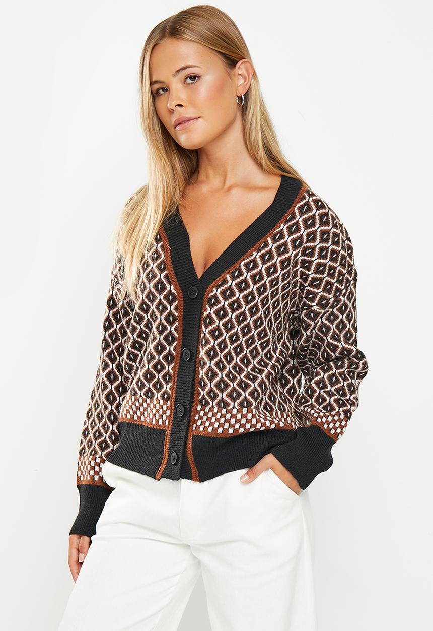 dailyfriday - Longline cardi - black geo print
