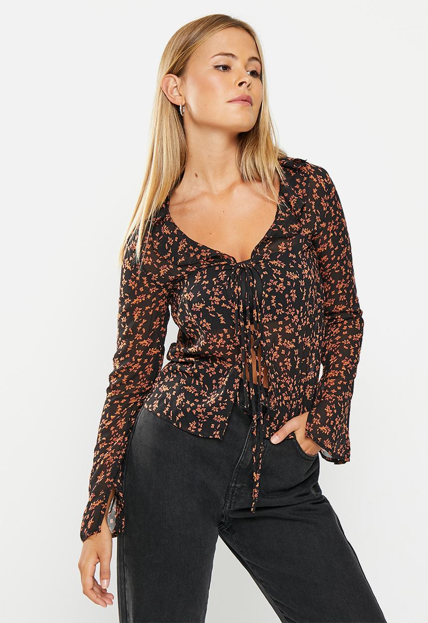 Glamorous - Floral flare blouse - black orange floral