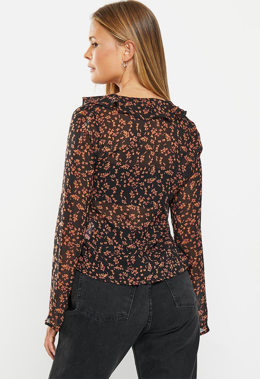 Glamorous - Floral flare blouse - black orange floral