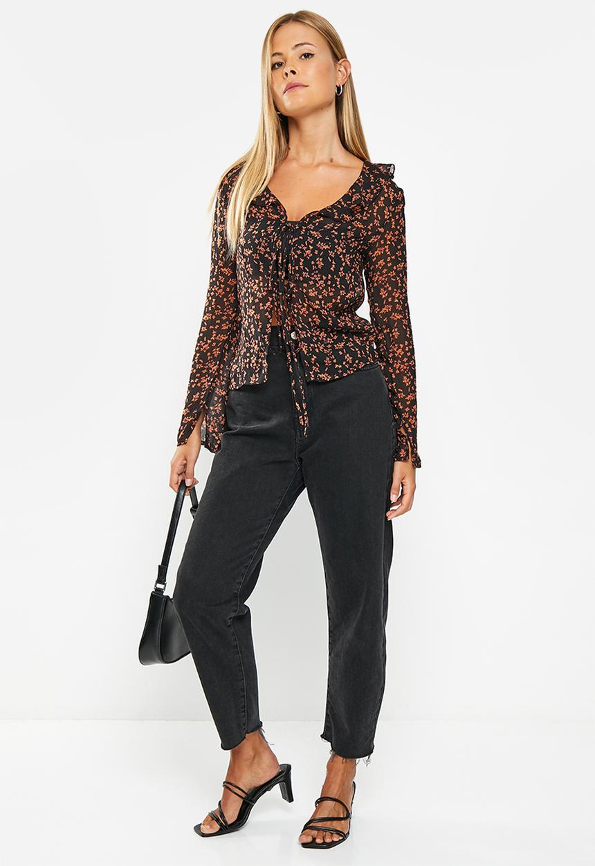 Glamorous - Floral flare blouse - black orange floral