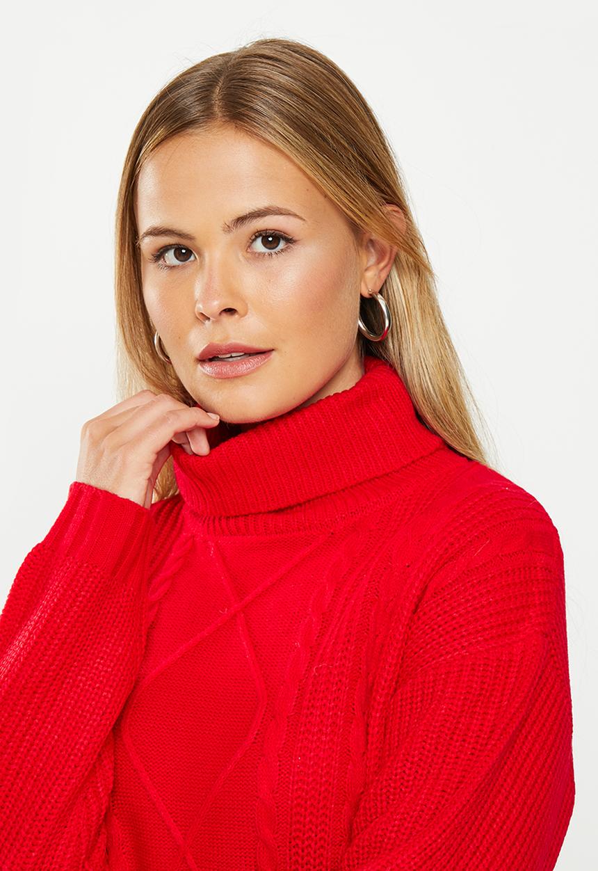 dailyfriday - Longline cable jumper - red