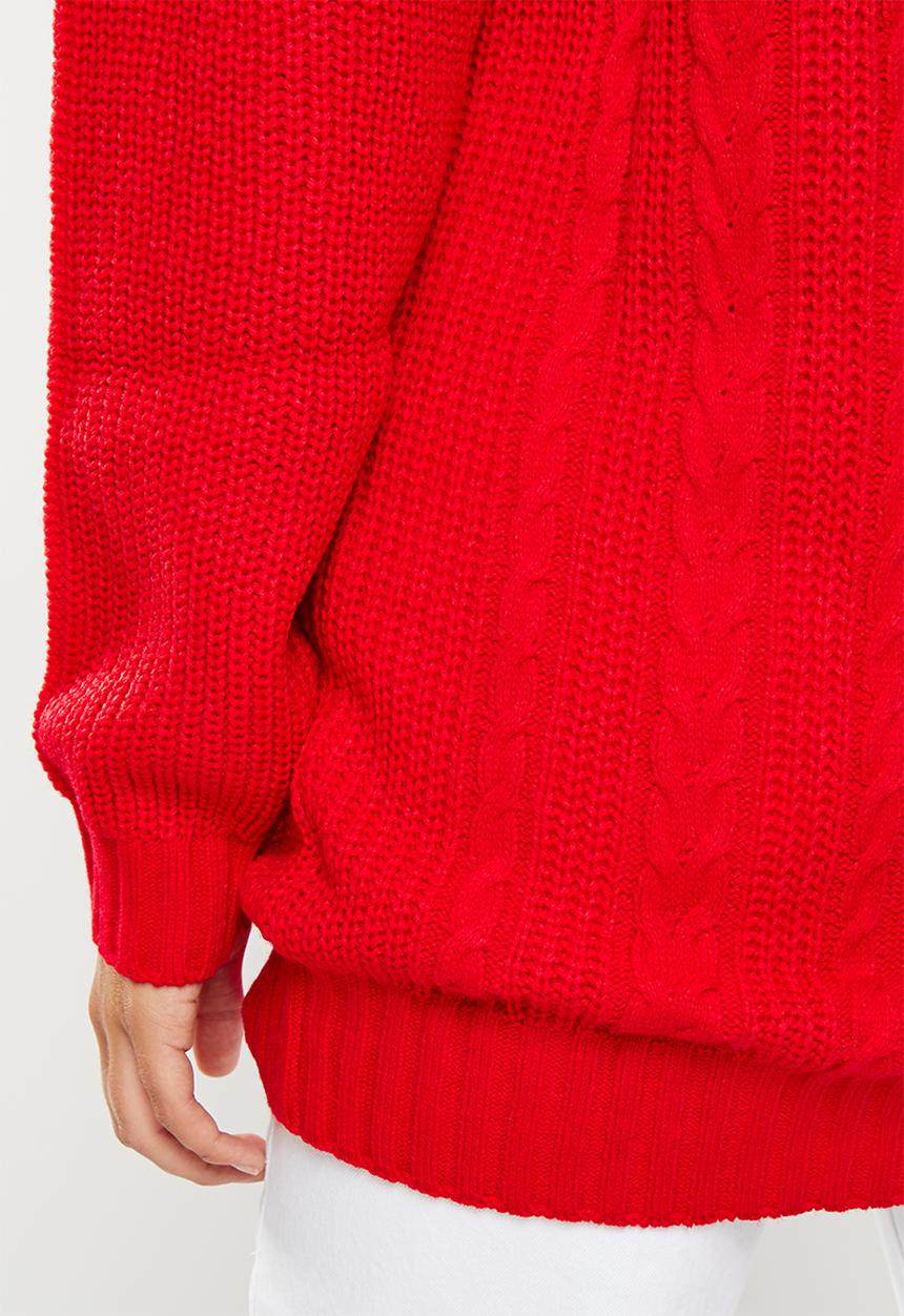 dailyfriday - Longline cable jumper - red