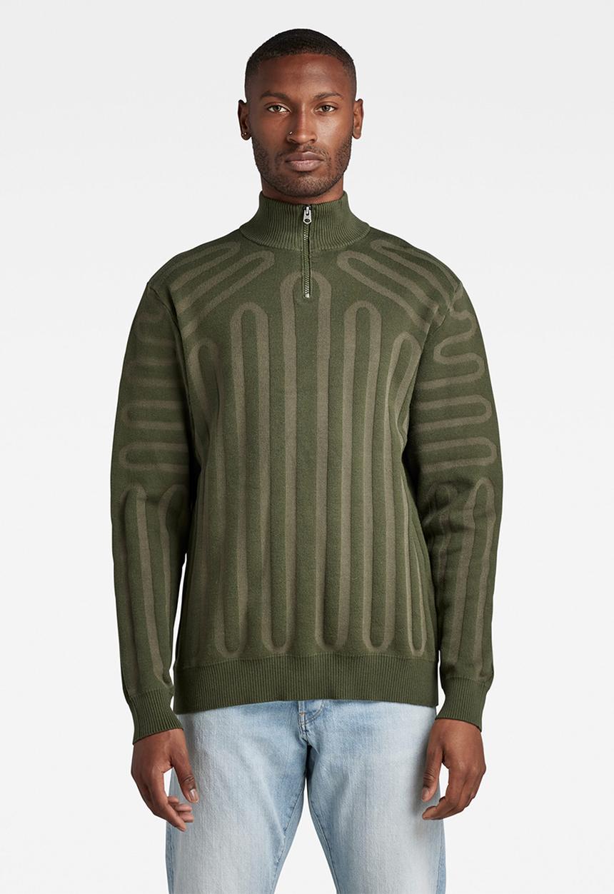 G-STAR - 3D line loose half zip knit - dk bronze green/combat