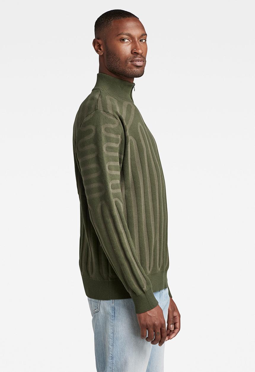 G-STAR - 3D line loose half zip knit - dk bronze green/combat