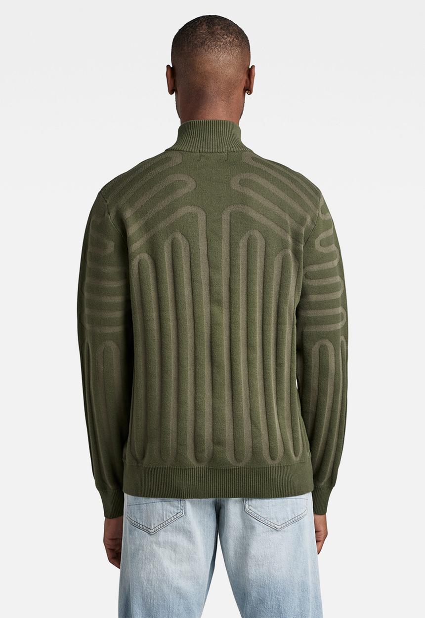 G-STAR - 3D line loose half zip knit - dk bronze green/combat