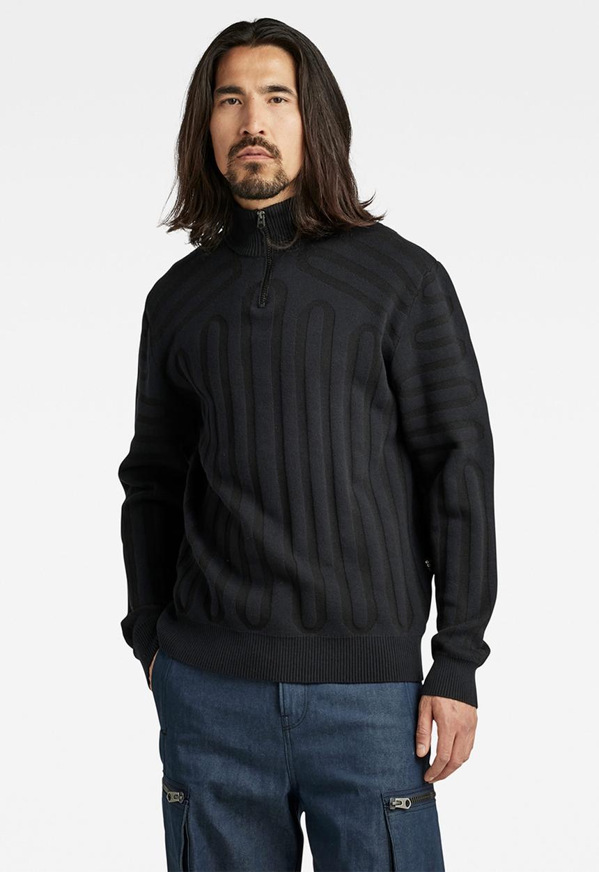 G-STAR - 3D line loose half zip knit - caviar/cloack