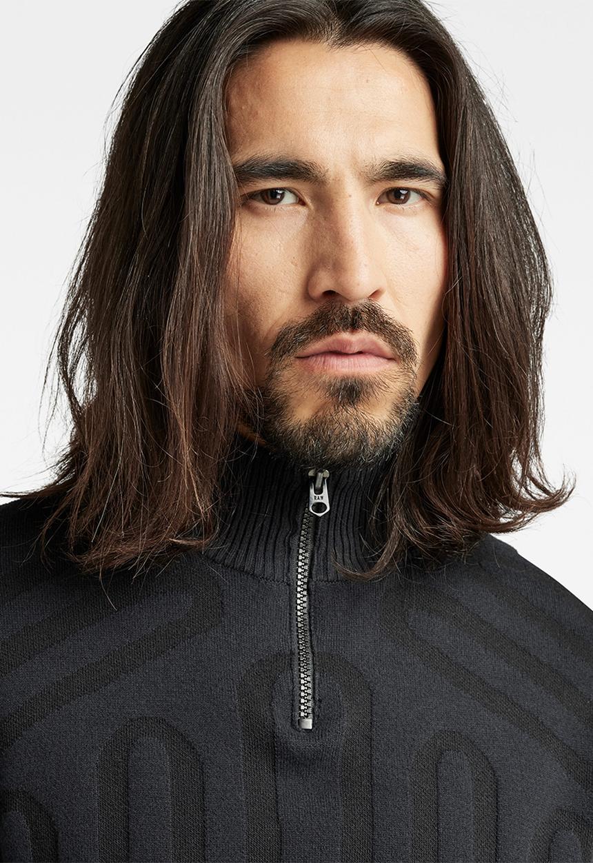 G-STAR - 3D line loose half zip knit - caviar/cloack