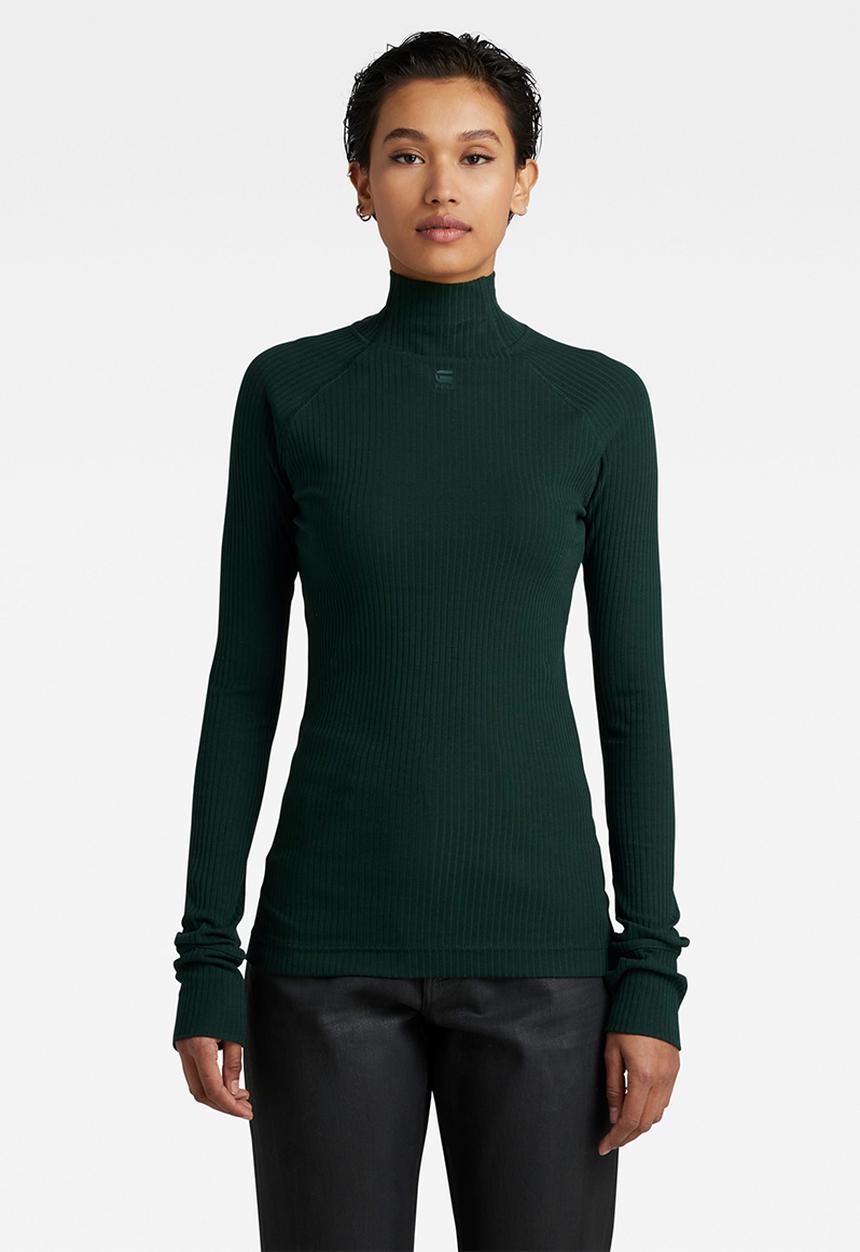 G-STAR - Rib long sleeve mock slim - laub