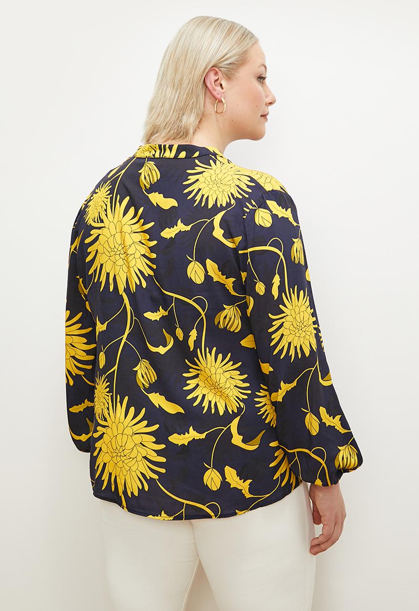 edit Plus - V  neck blouse  - navy & yellow
