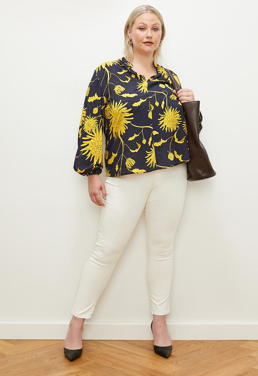 edit Plus - V  neck blouse  - navy & yellow