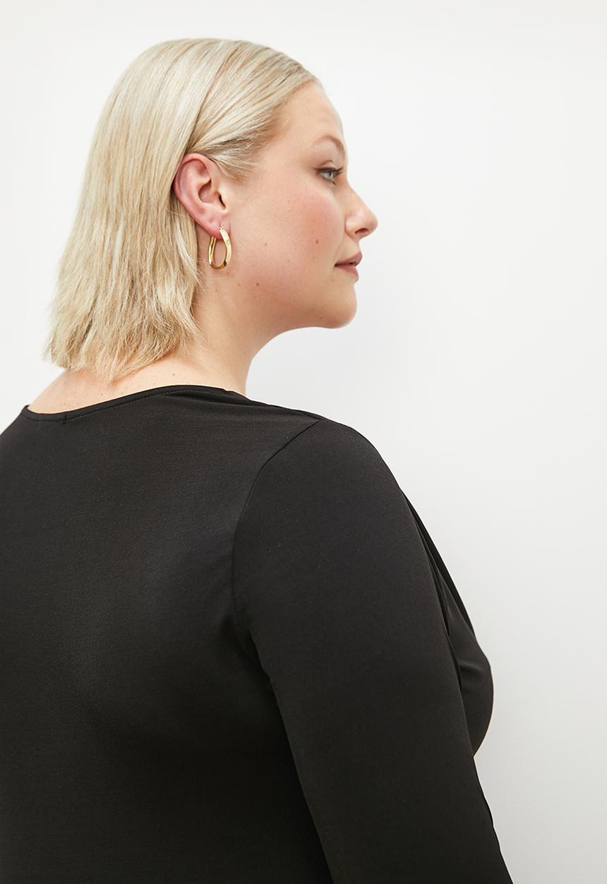 edit Plus - Draped front long sleeve knit dress - black