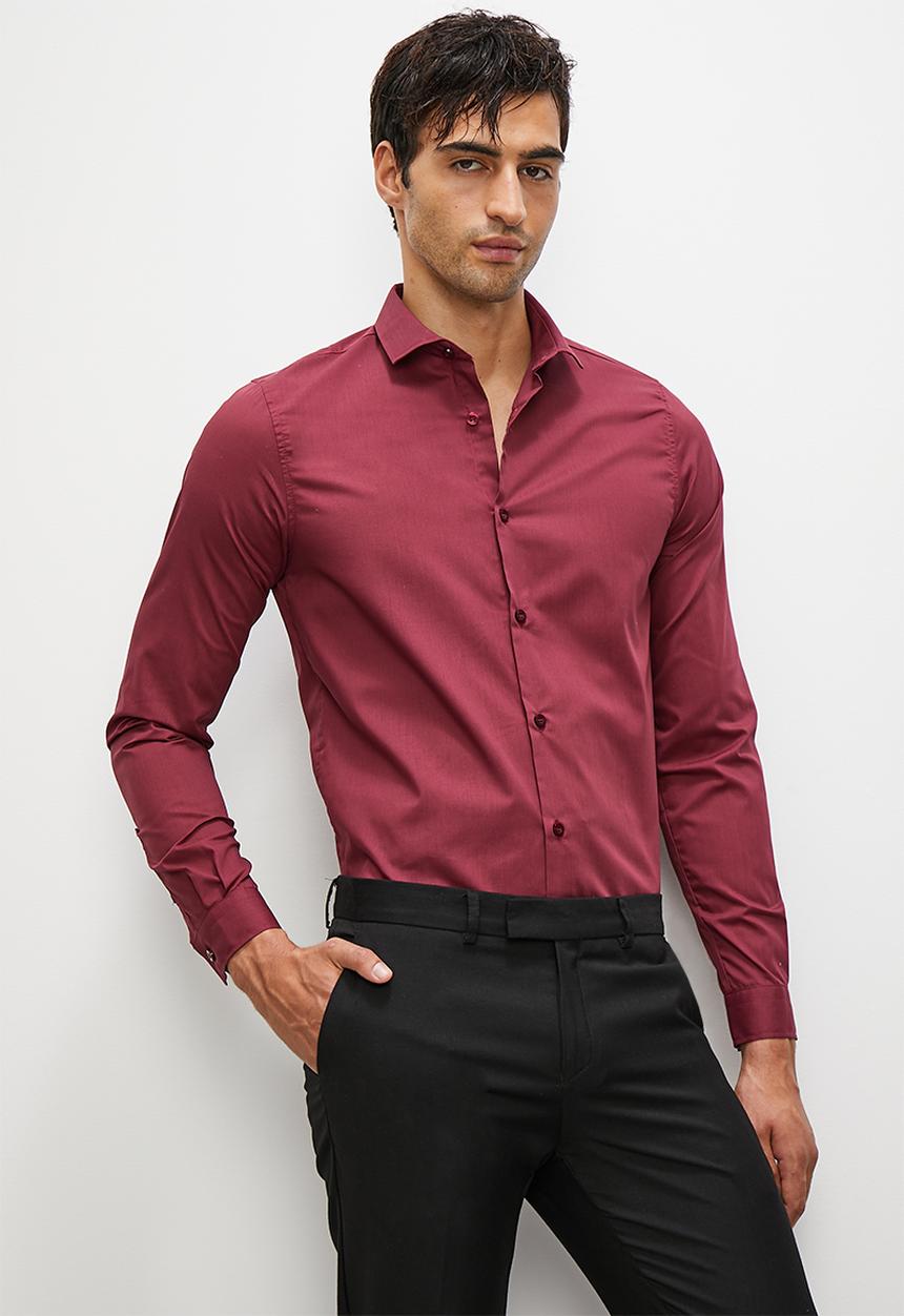 Superbalist - Easy care slim fit shirt - burgundy