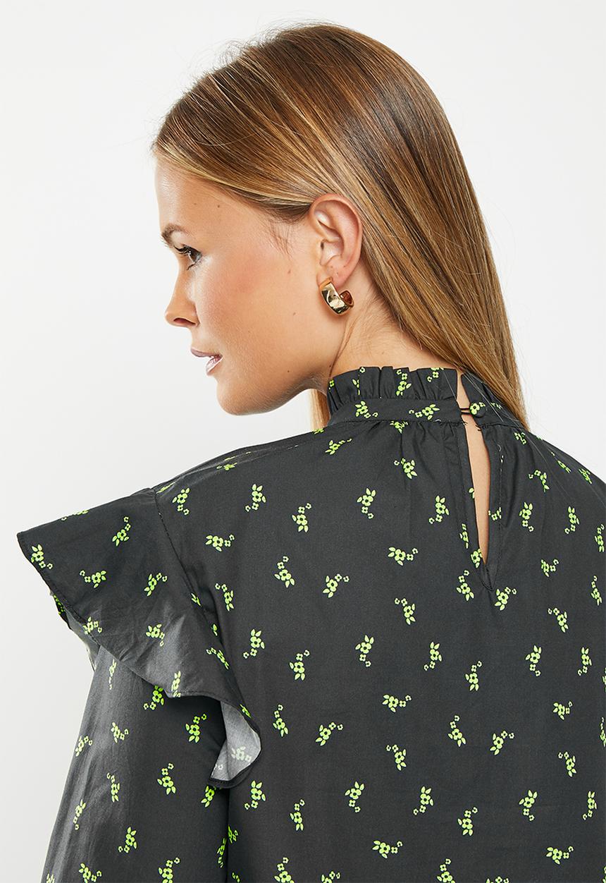Glamorous - Ruffle shoulder co-ord blouse - black lime flower