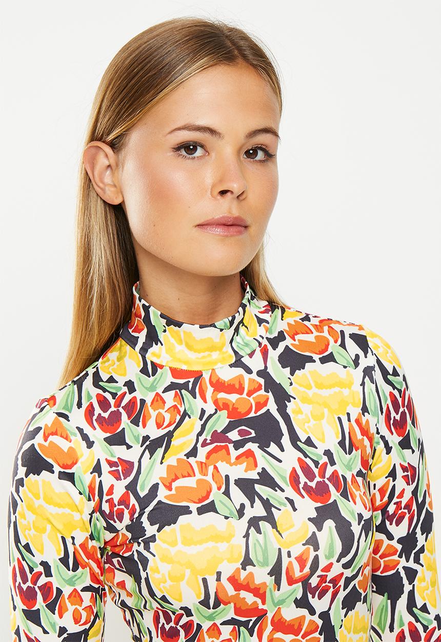 Glamorous - Floral high neck mini - orange yellow tulips