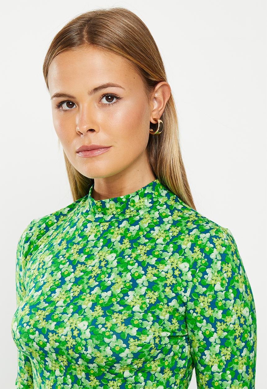 Glamorous - Floral long sleeve ditsy crop co-ord - lime and blue