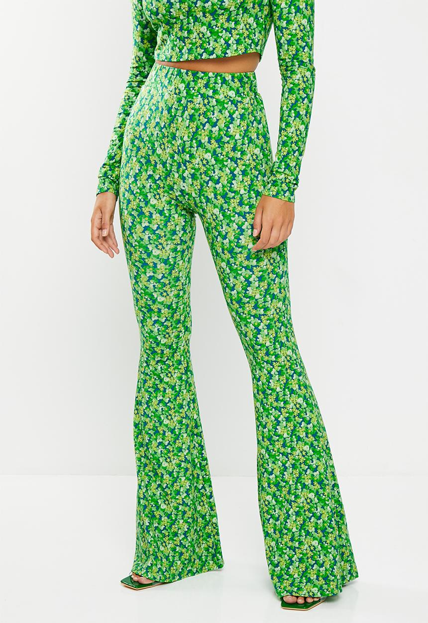 Glamorous - Floral flare co-ord trousers - lime and blue