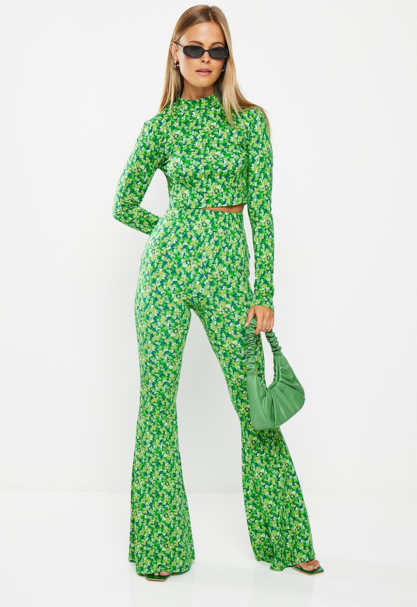 Glamorous - Floral flare co-ord trousers - lime and blue