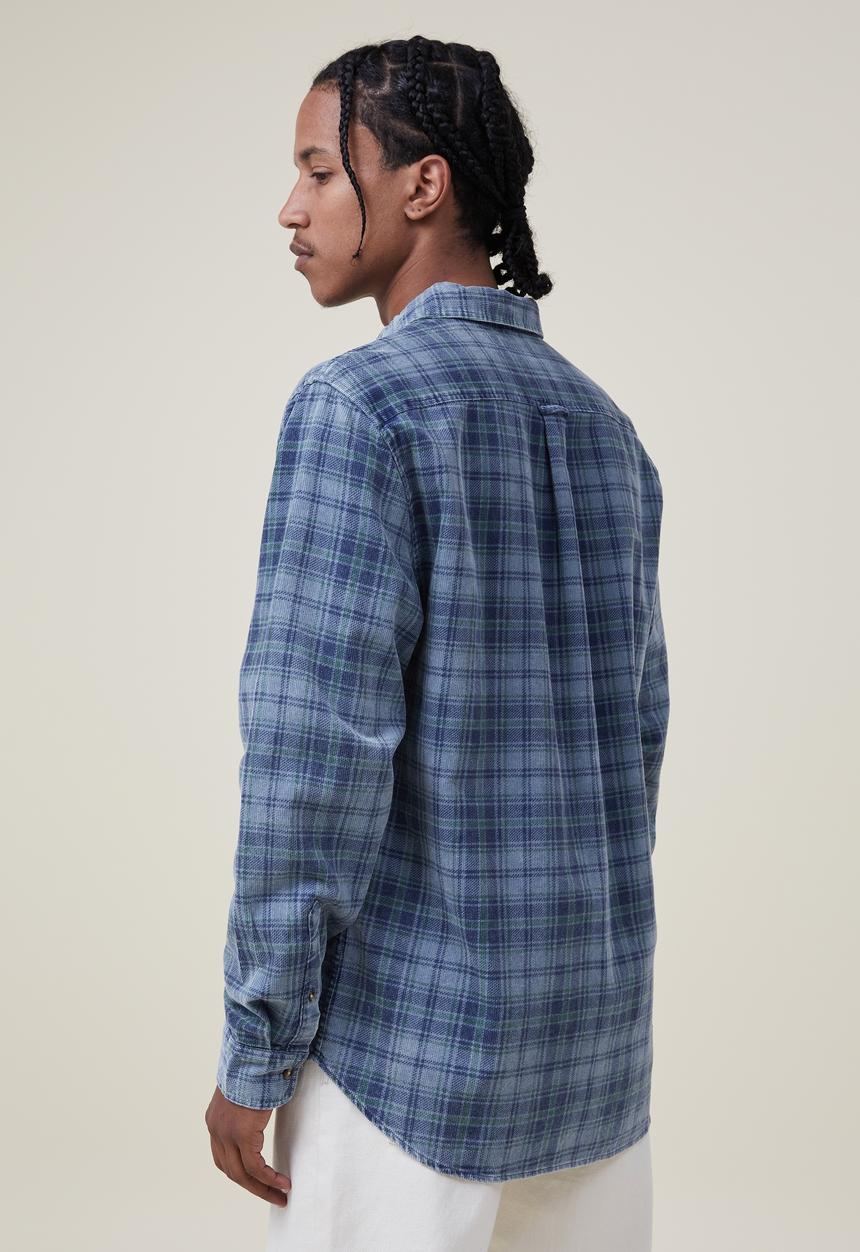 Cotton On - Boston long sleeve shirt - washed blue check 