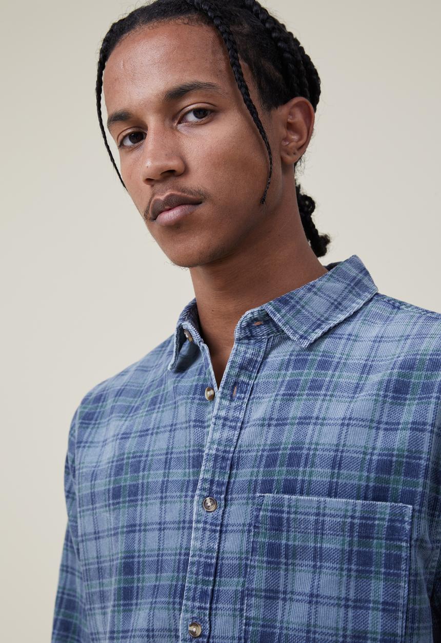 Cotton On - Boston long sleeve shirt - washed blue check 