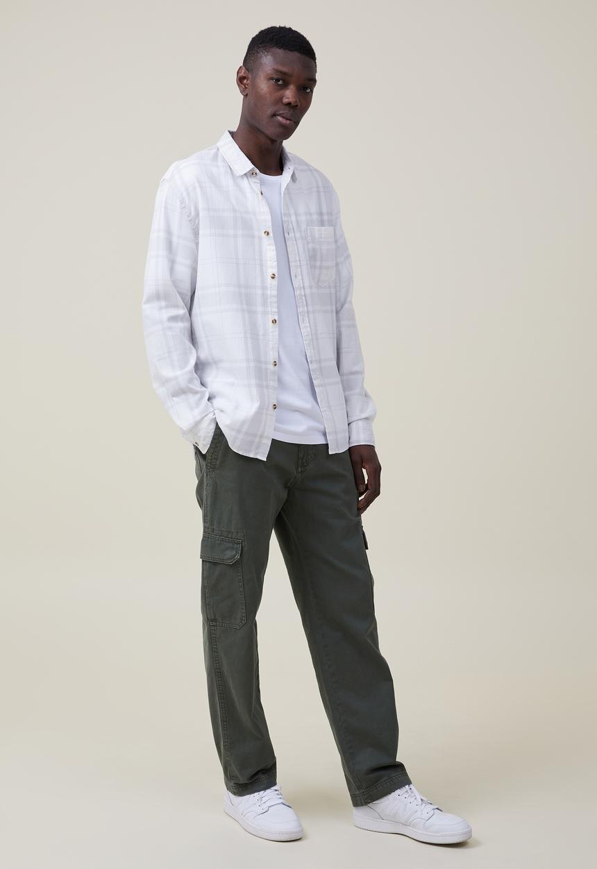 Cotton On - Camden long sleeve shirt - ecru bold check