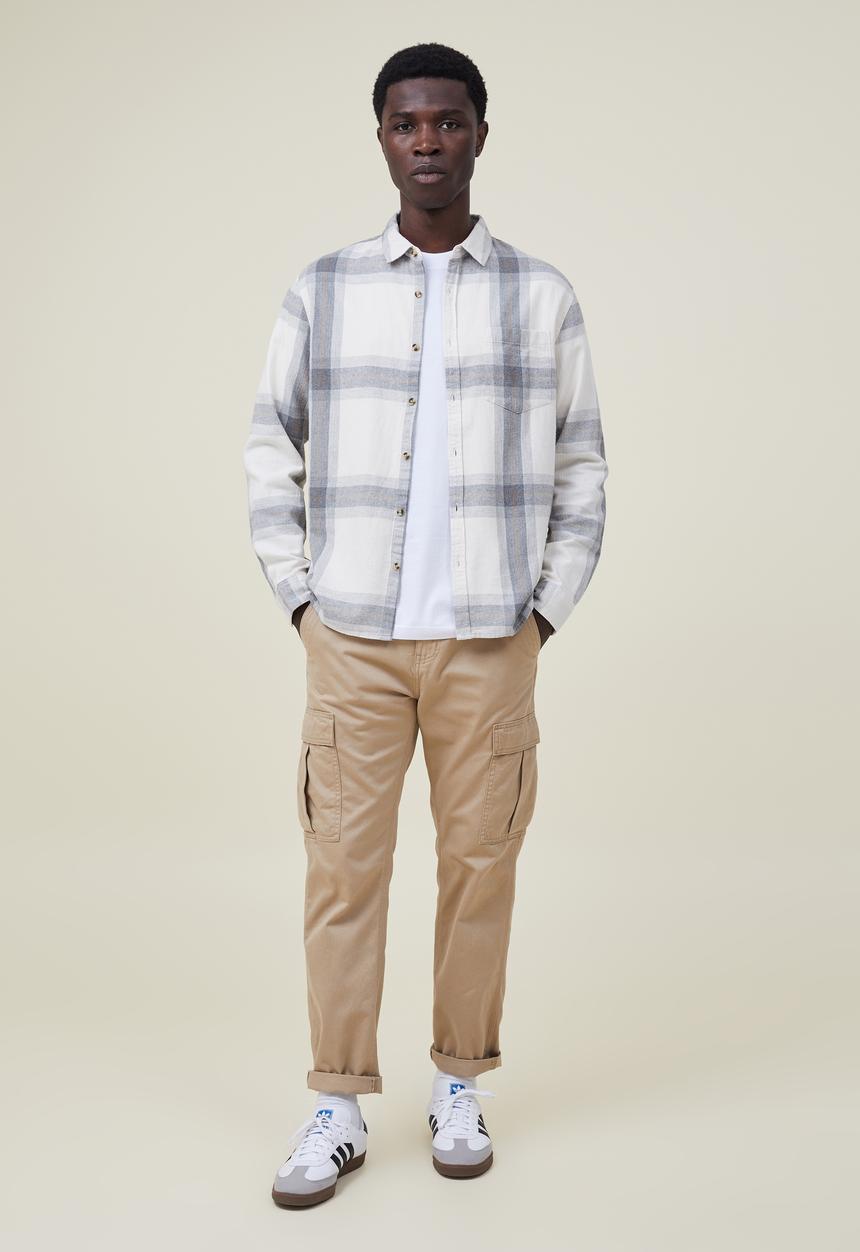 Cotton On - Camden long sleeve shirt - ivory big check