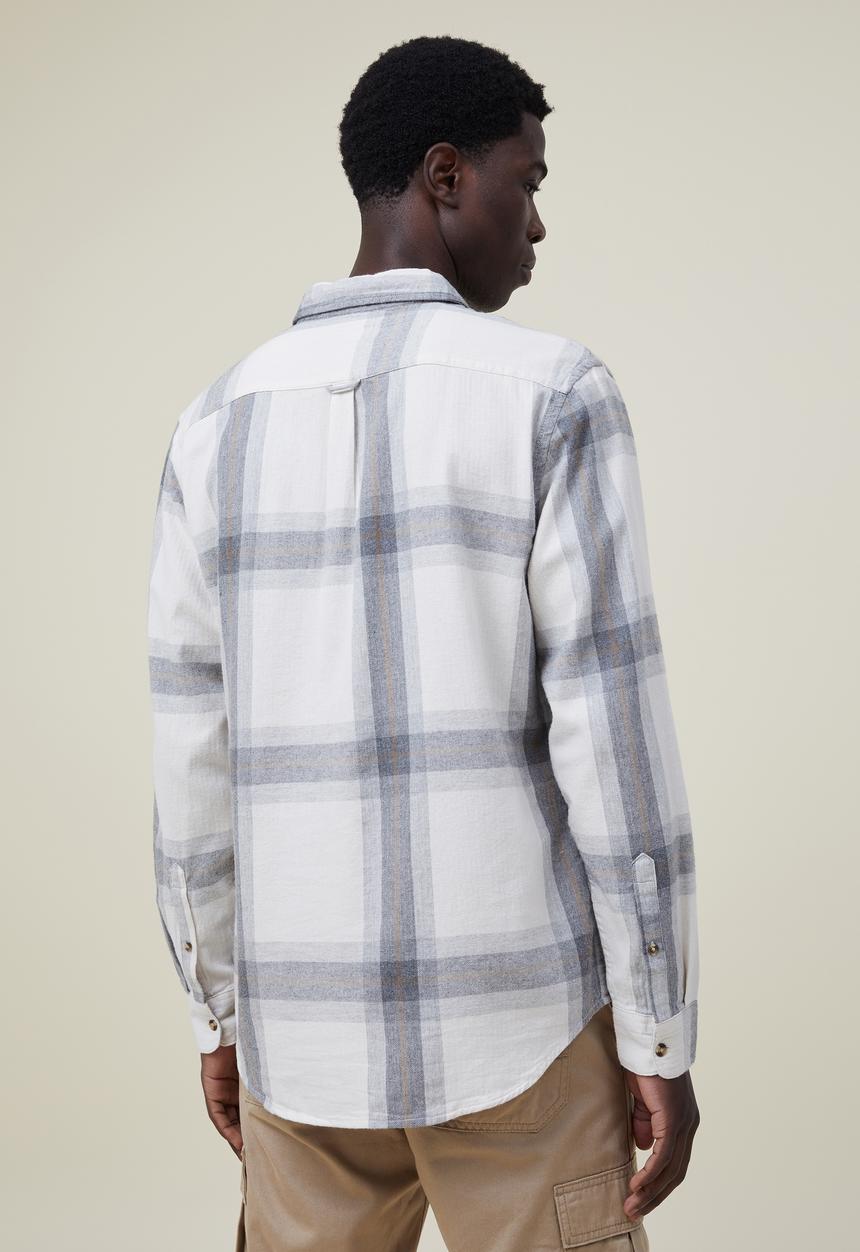 Cotton On - Camden long sleeve shirt - ivory big check