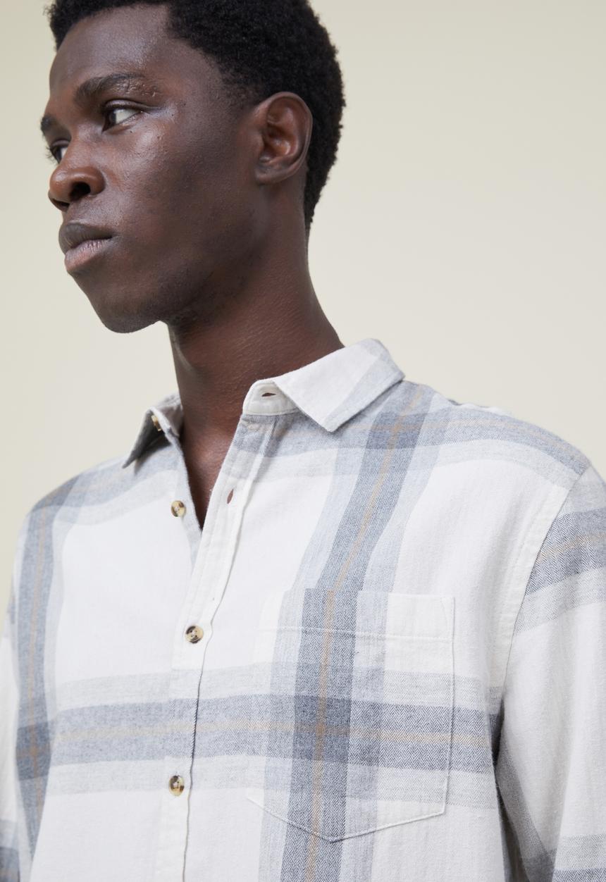 Cotton On - Camden long sleeve shirt - ivory big check