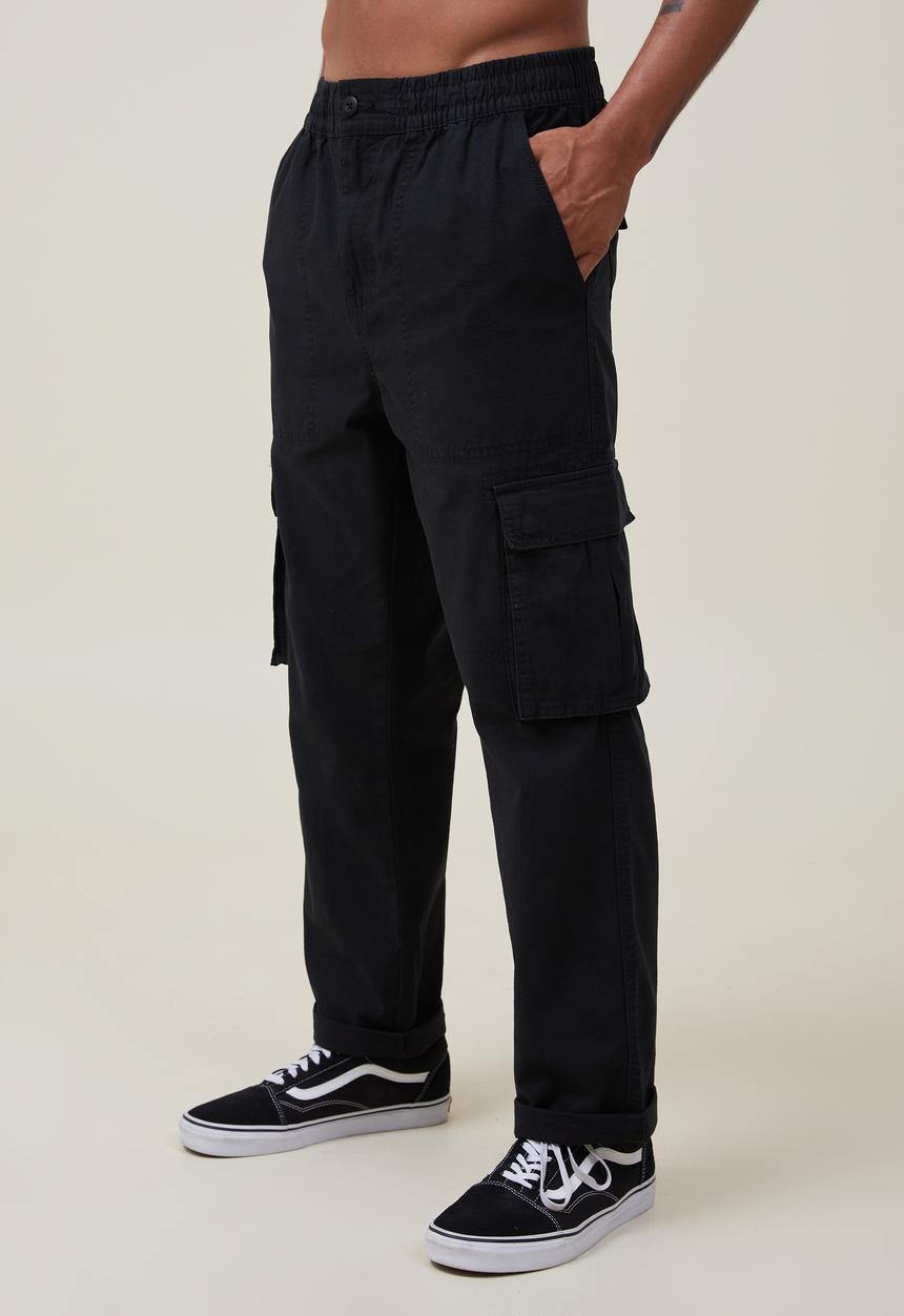 Cotton On - Elastic worker pant - washed black cargo