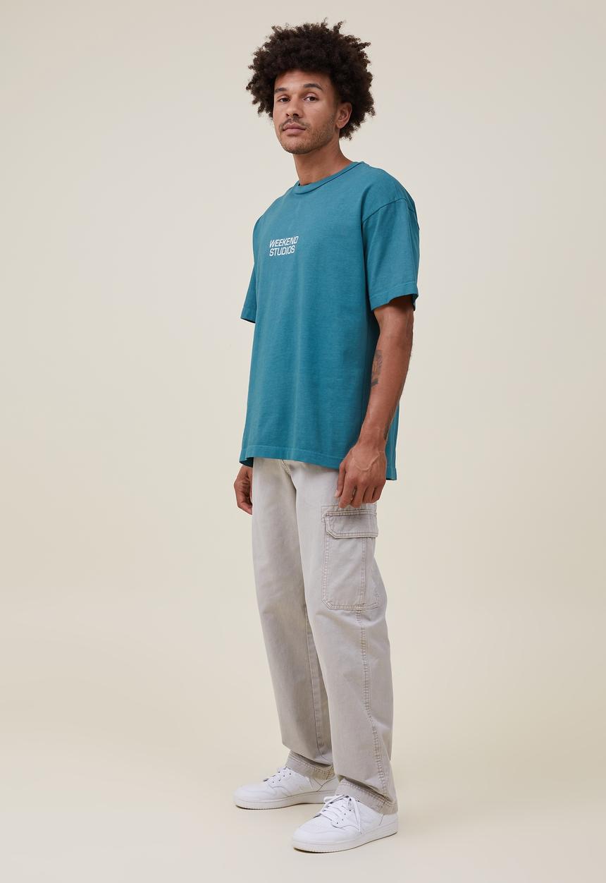 Cotton On - Heavy weight T-Shirt - deep sea teal contrast/weekend studio stack