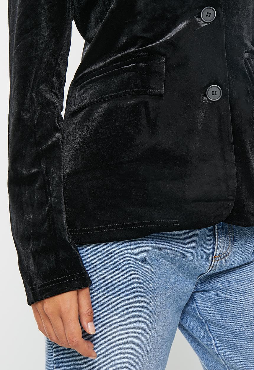 Noisy May - Alma long sleeve velvet blazer - black