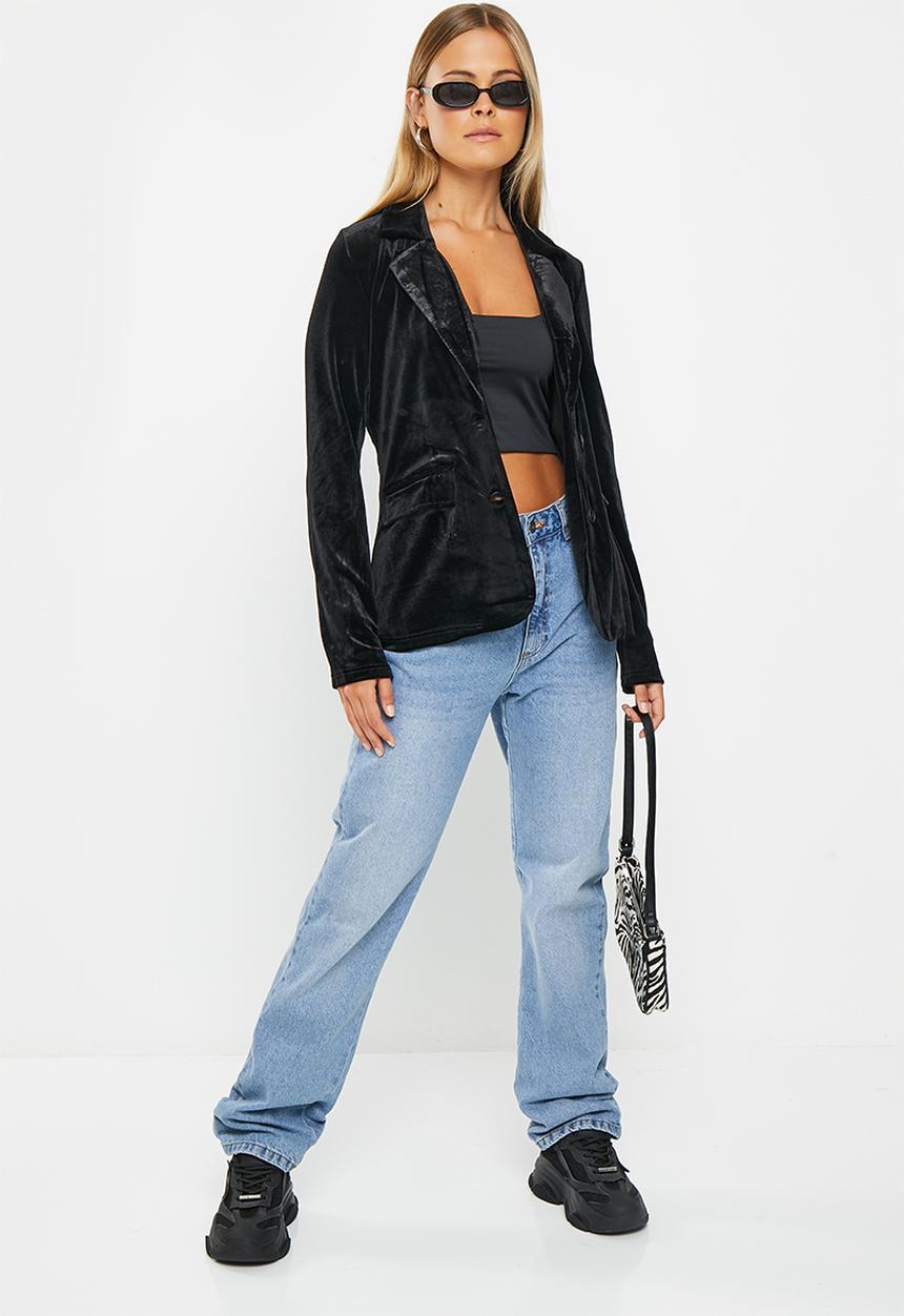 Noisy May - Alma long sleeve velvet blazer - black