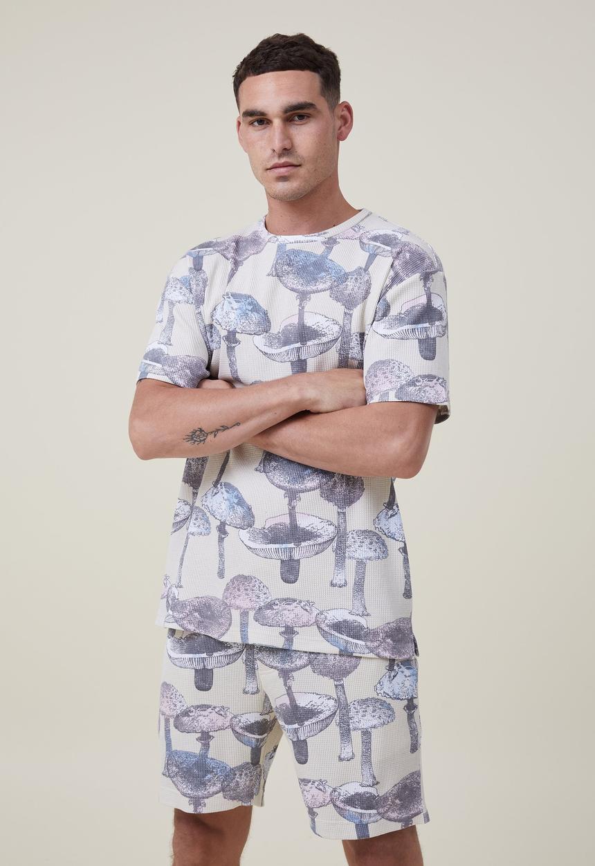 Cotton On - Lounge short - bone/mushroom waffle