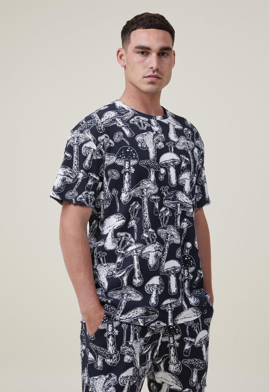 Cotton On - Lounge T-shirt - washed black/mushroom waffle