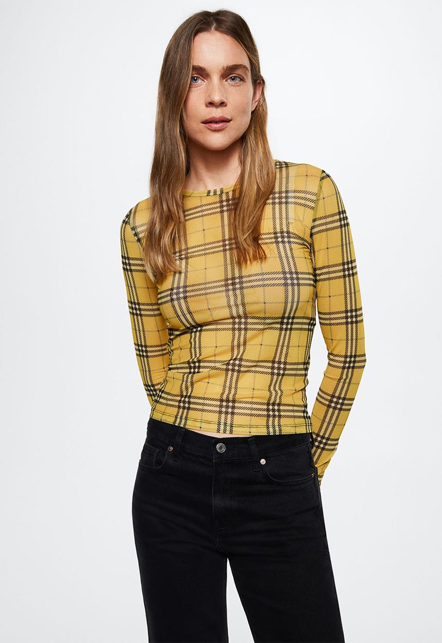 MANGO - T-shirt tartan - yellow
