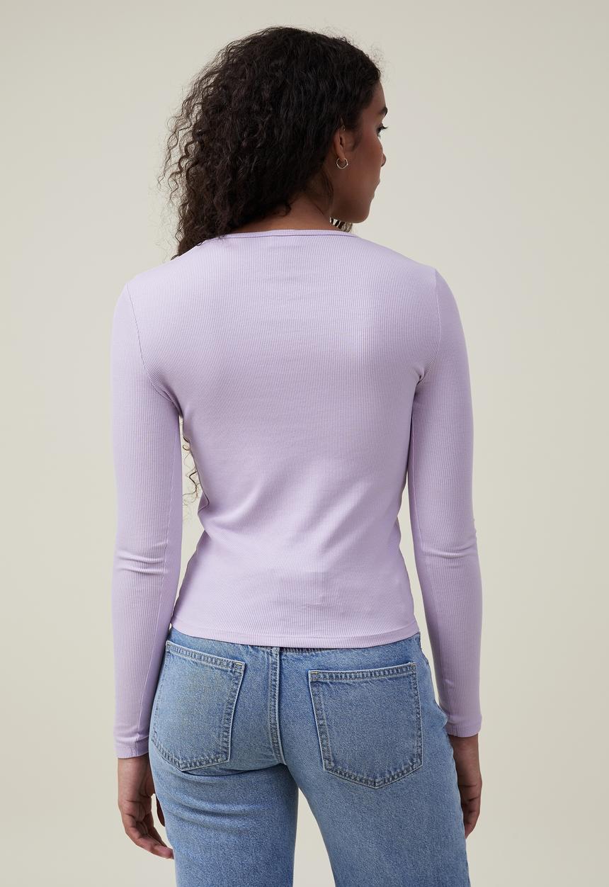 Cotton On - The one organic rib crew long sleeve top - light lilac 
