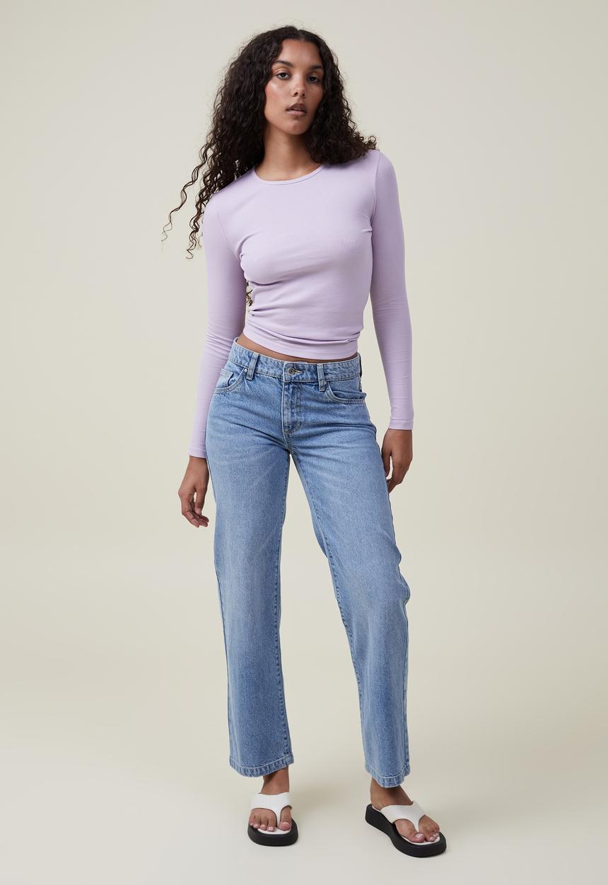 Cotton On - The one organic rib crew long sleeve top - light lilac 