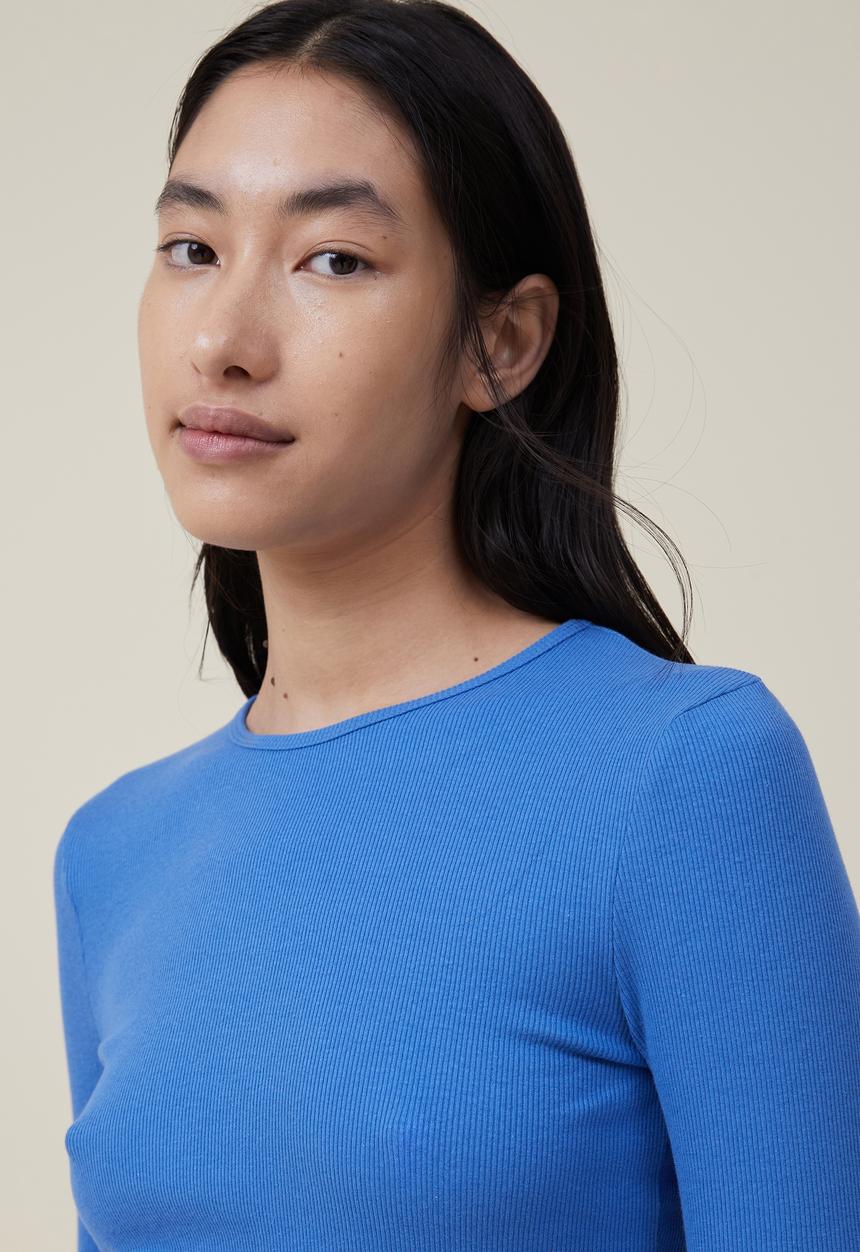 Cotton On - The one organic rib crew long sleeve top - cobalt 