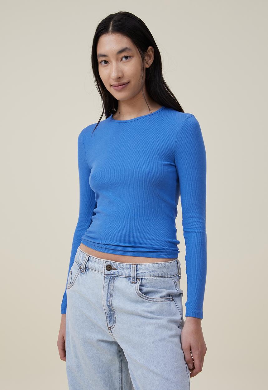 Cotton On - The one organic rib crew long sleeve top - cobalt 
