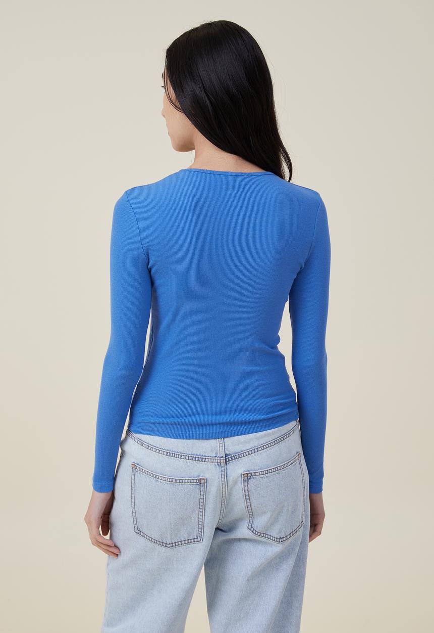 Cotton On - The one organic rib crew long sleeve top - cobalt 