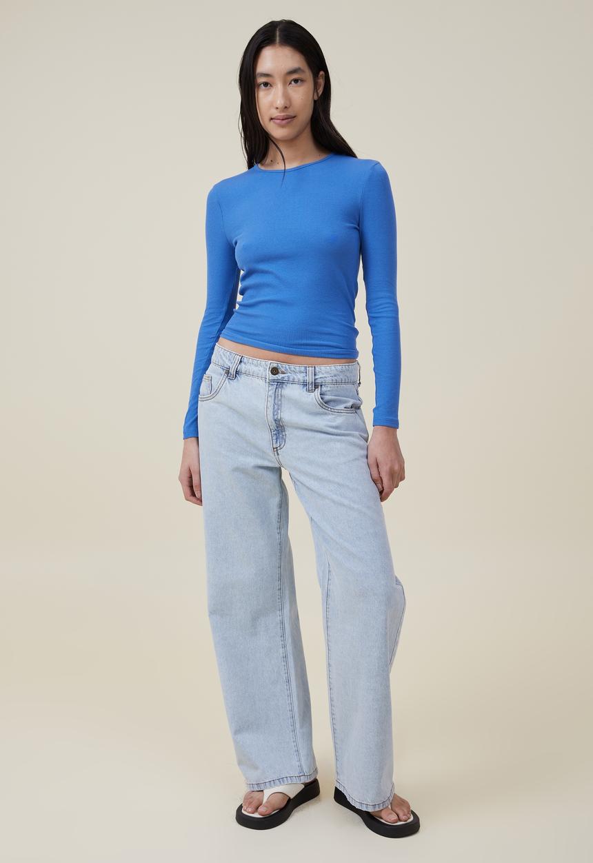 Cotton On - The one organic rib crew long sleeve top - cobalt 