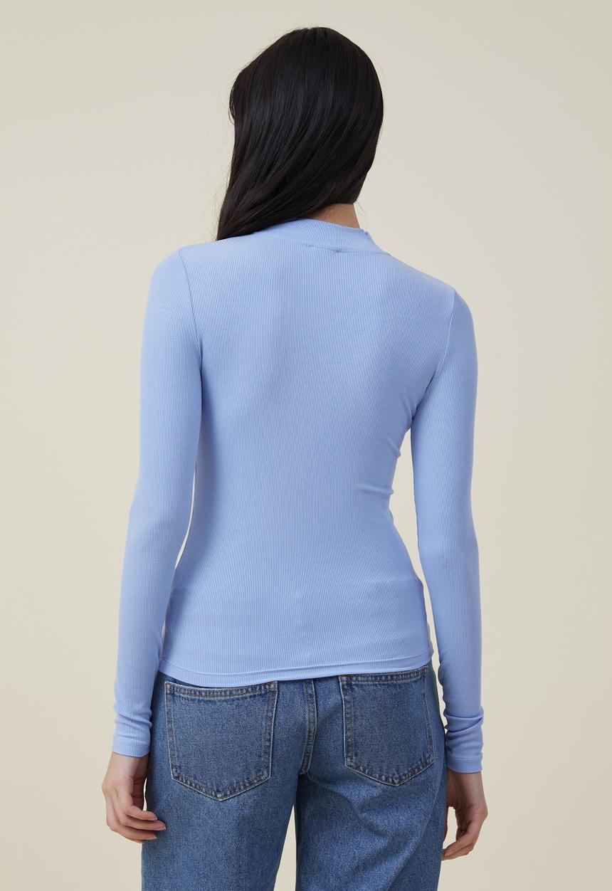 Cotton On - Staple rib mock neck long sleeve top - blue chalk 