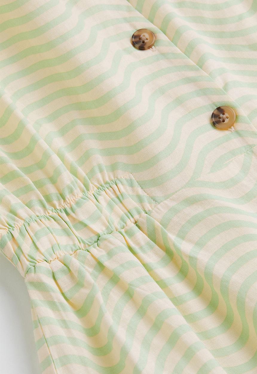 H&M - Short-sleeved cotton dress - light yellow/patterned