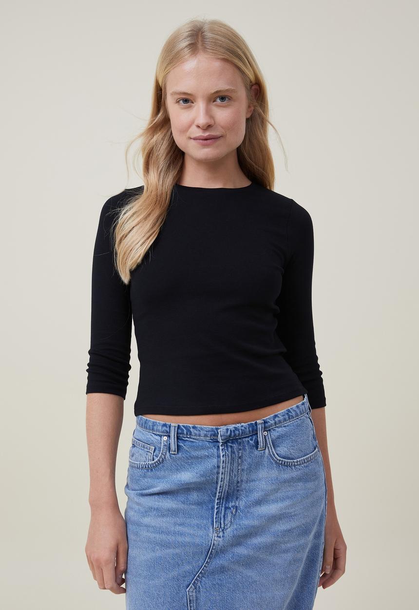 Cotton On - Jamie 3/4 sleeve top - black