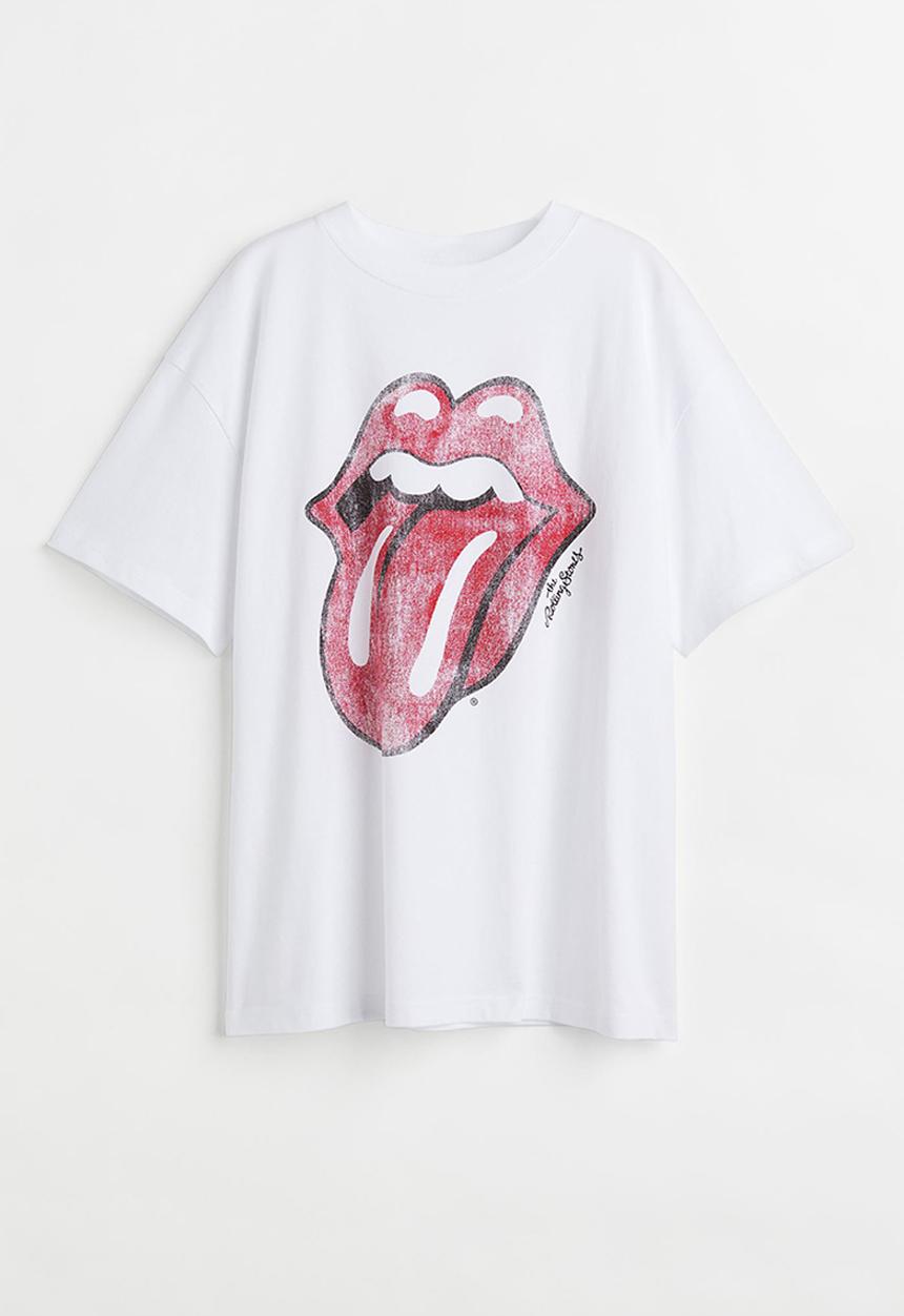 H&M - Oversized printed T-shirt - white/the rolling stones
