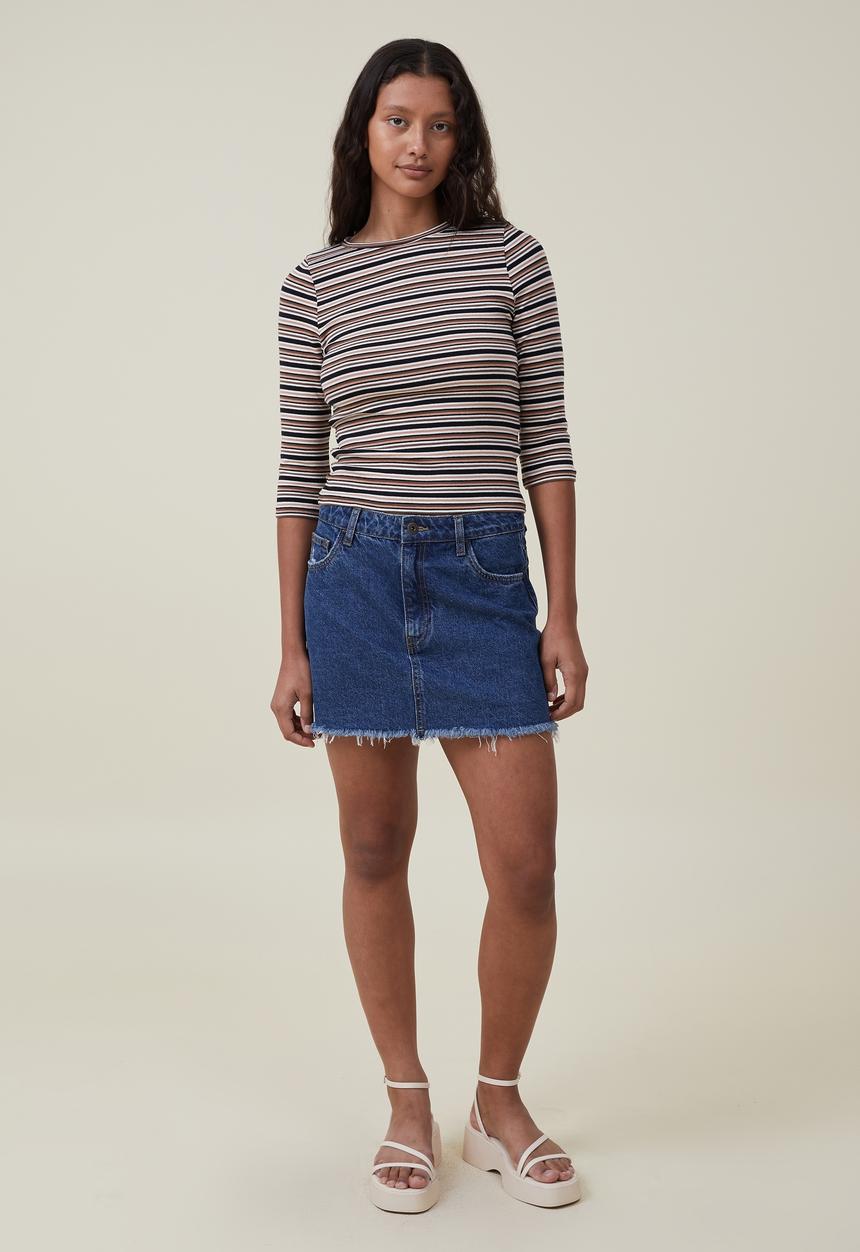 Cotton On - Jamie 3/4 sleeve top - alanis stripe rich brown